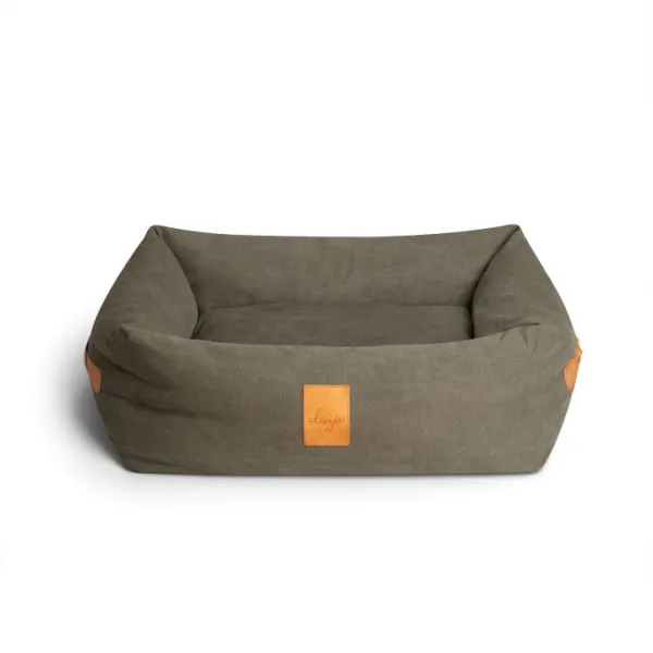 Hundebett Classic Nest mit Lederdetails- Desert Green