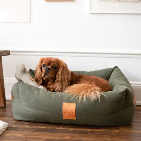 Hundebett Classic Nest mit Lederdetails- Desert Green