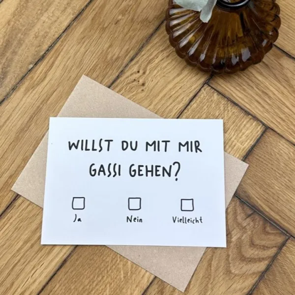 Postkarte WILLST DU MIT MIR GASSI GEHEN?